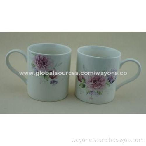 12oz Earthware Ceramic Mug with Flower Design, Fashion and Straight Shape, Passed FDA and SGS